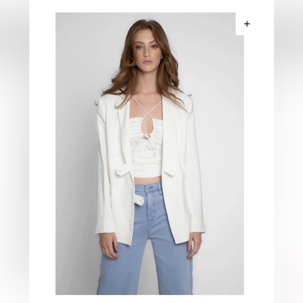 Nicole Miller Cream Double-Breasted Blazer Sz L EUC